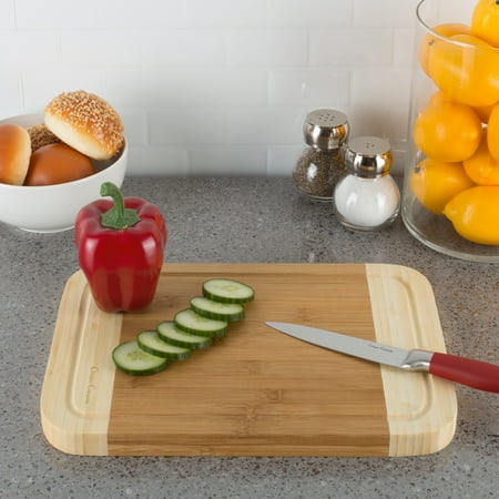 Eco Friendly Cutting Board Two Tone Bamboo Cutting Board- Extra Thick, Eco Friendly and Antibacterial Chopping and Serving Board with Juice Groove by Classic Cuisine ()