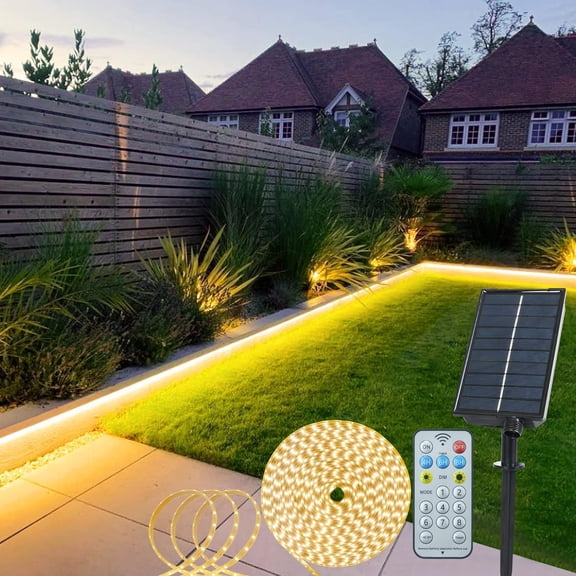 16.4Ft 320 LED Solar Powered Strip Lights Outdoor Waterproof for Pathway | Auto ON/Off, Timer, Remote Control, Camping Pool Patio Decoration Lights,Warm White