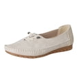 thumbnail image 6 of Rokment Womens Vintage Stitching Leather Slip on Penny Loafers Walking Flat Non Slip Rubber Low Heel Work Driving Oxfords Boat Shoes Beige Size 6.5, 6 of 7