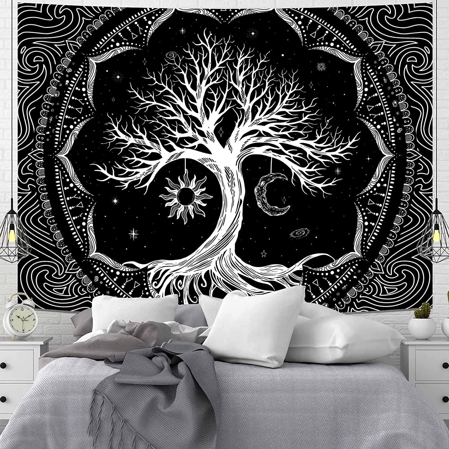 CPDD Tree of Life Tapestry Black and White Mandala Wall Tapestry Sun Moon Star Tapestry Aesthetic Hippie Bohemian Tree Tapestry Wall Hanging for Home Walmart