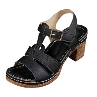 ShoeLaLa Two Piece Chunky Heel Sandals in Black - Walmart.com