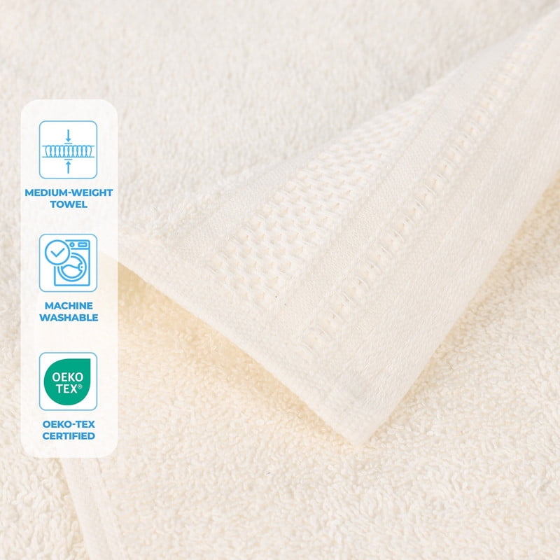 Superior Honeycomb Cotton Medium Weight Face Towels Washcloths, Set of 12, Ivory