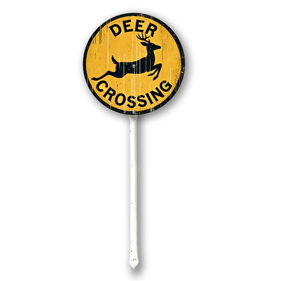 Eveokoki Deer Crossing Sign With Stake For Neighborhoods Yard Farm Aluminium Caution 9.2x9.2inch Round Farm Decorations Yard Lawn Walkway Decorations Animal Signs