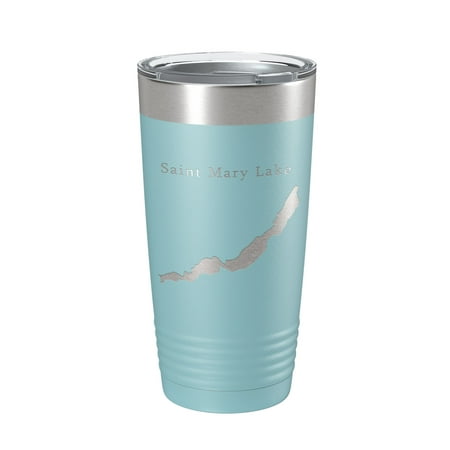 

Saint Mary Lake Map Tumbler Travel Mug Insulated Laser Engraved Coffee Cup Glacier National Park Montana 20 oz Light Blue
