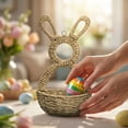 thumbnail image 5 of Woven Rabbit Shaped Easter Wall Basket – Handcrafted Wicker Hanging Pocket, Perfect for Floral Arrangements & Front Door Spring Decoration C, 5 of 6