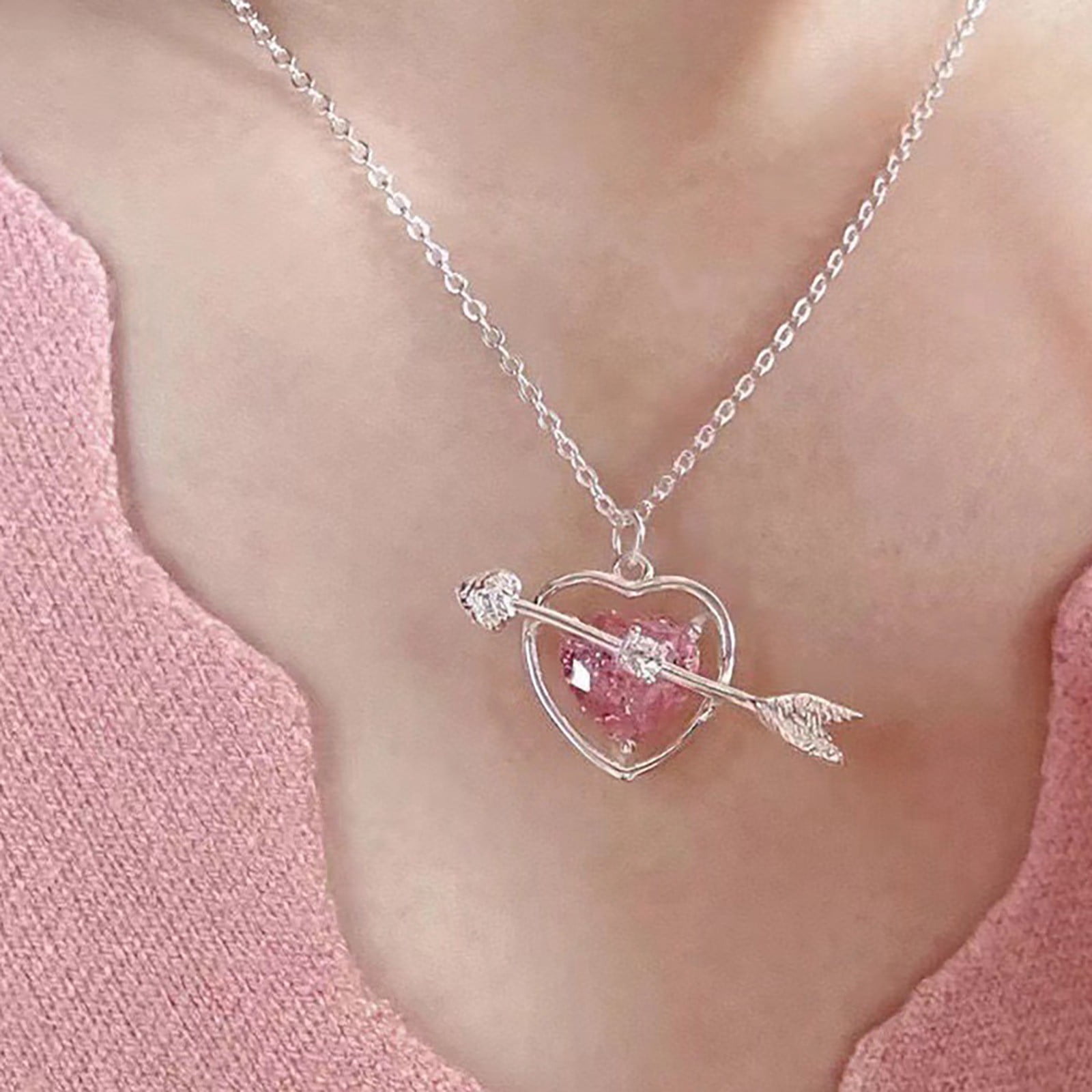 Korean Pink Diamond Love Necklace Clavicle Chain Peach Heart Super Flash  Zircon Collares Choker Necklaces