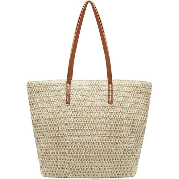 Sac Fourre-Tout de Plage en Paille pour Femmes, Grand Sac à Bandoulière Tissé, Sac en Paille pour Vacances d'Été à la Plage