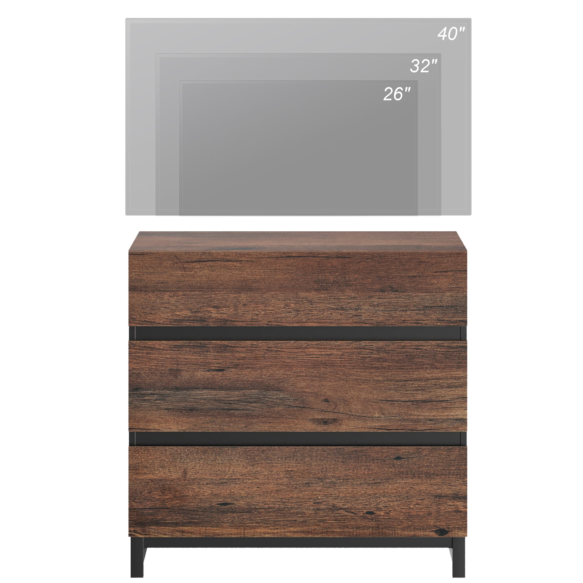 WAMPAT Modern TV Stand for TVs up to 40 inch, Entertainment Center TV Console with 3 Drawers and Metal Base, Media Console for Living Room, Bedroom, Brown