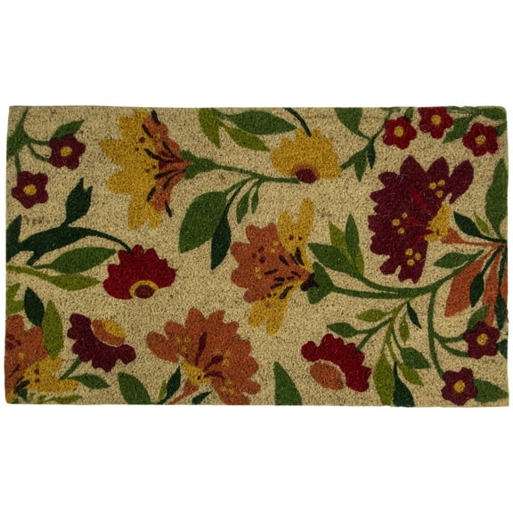 Northlight Natural Coir Autumn Floral and Foliage Door Mat 18" x 30" - Red, Orange, Yellow