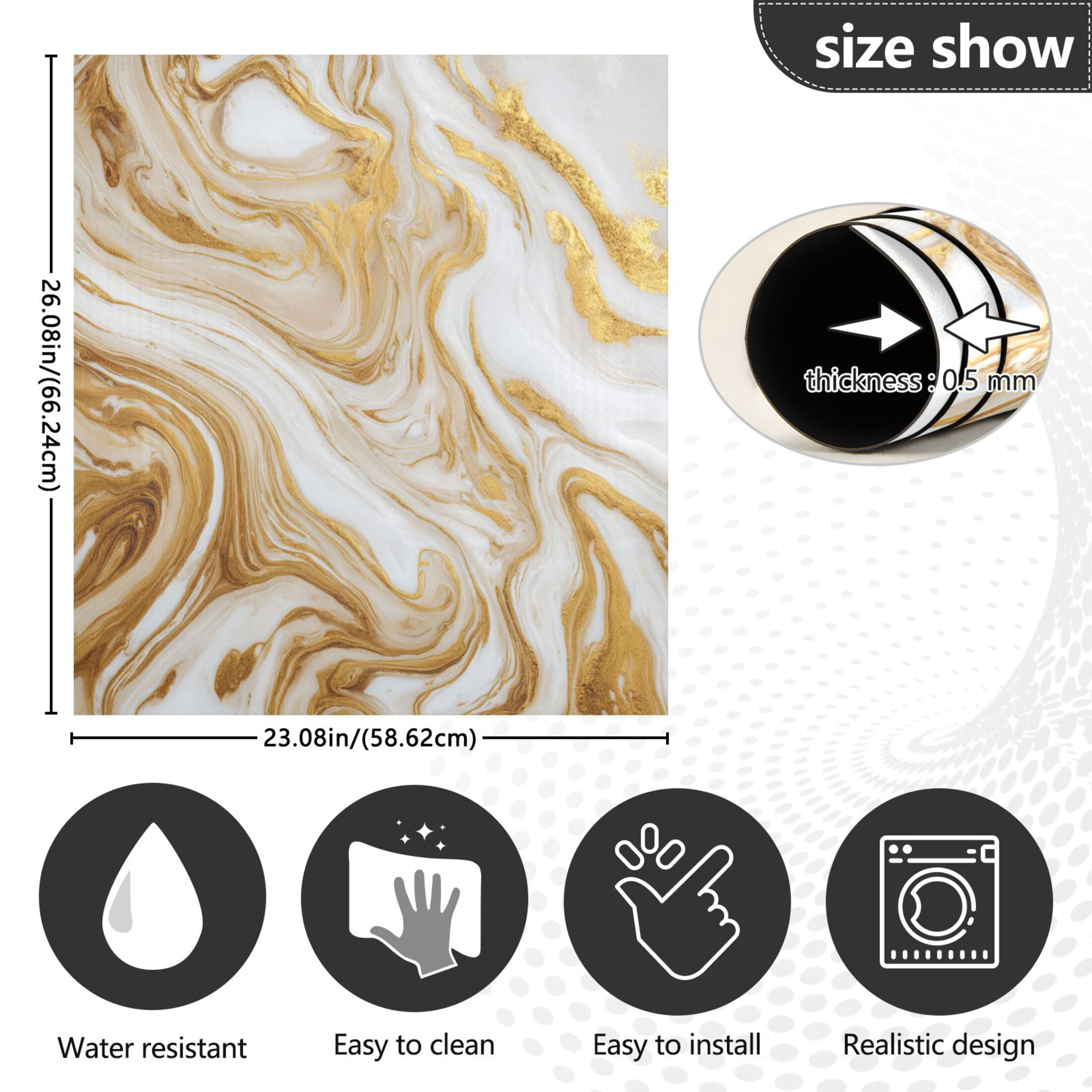 Dishwasher Magnetic Refrigerator Magnet Cover Sticker Home Decorative 23"x26" Golden Curved Marble
