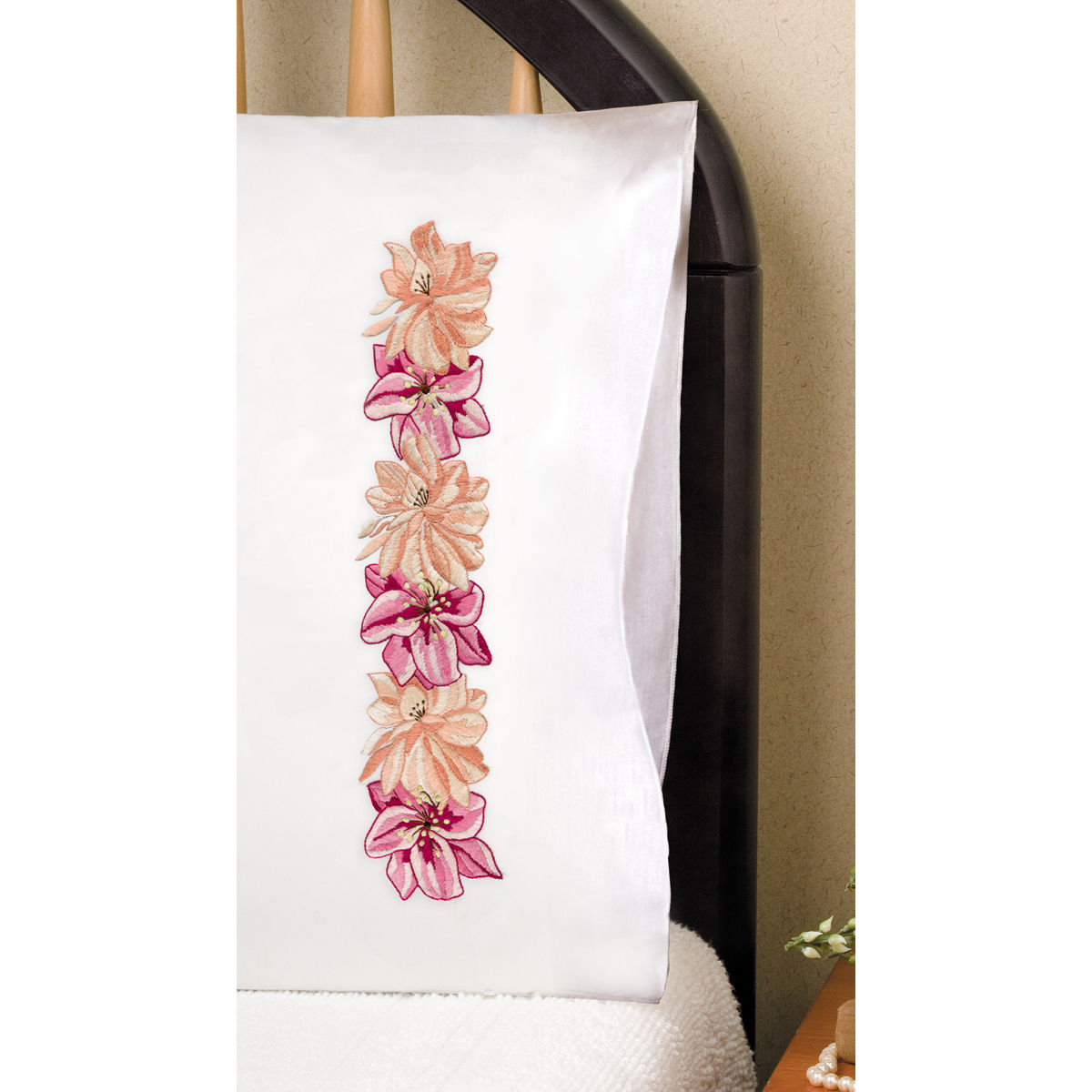 Stamped Pillowcase Pair For Embroidery 20"X30"-Pink Floral, Pk 1, Tobin - image 2 of 2