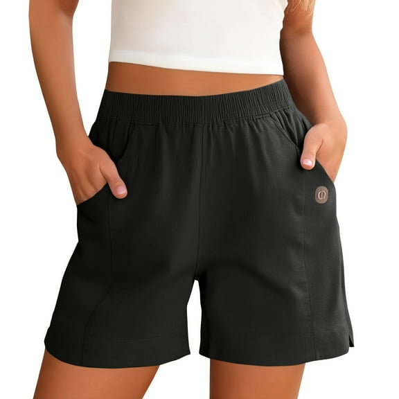 Women's 5-Inch Drawstring Athletic Shorts - High Waist Elastic Wide Leg Design with Pockets, Moisture-Wicking Casual Sport Shorts,Black L