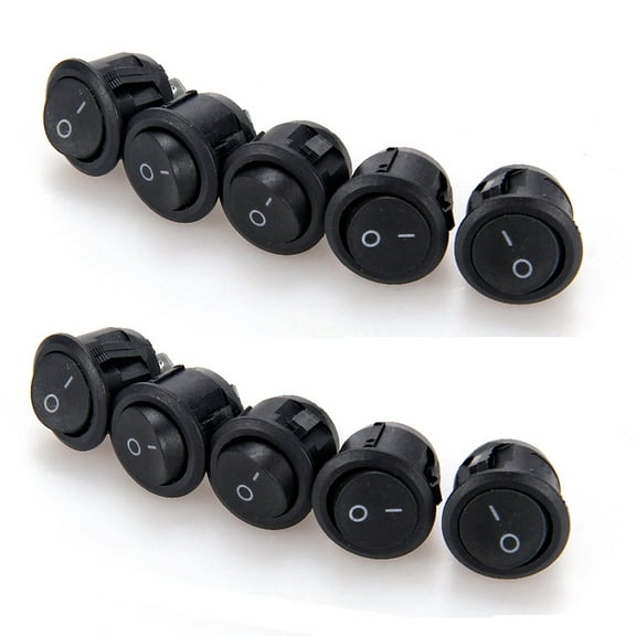 10x Round Rocker Switch Black ON/OFF I/O SPST Circular 12VDC 5A 10A/125V/250V AC