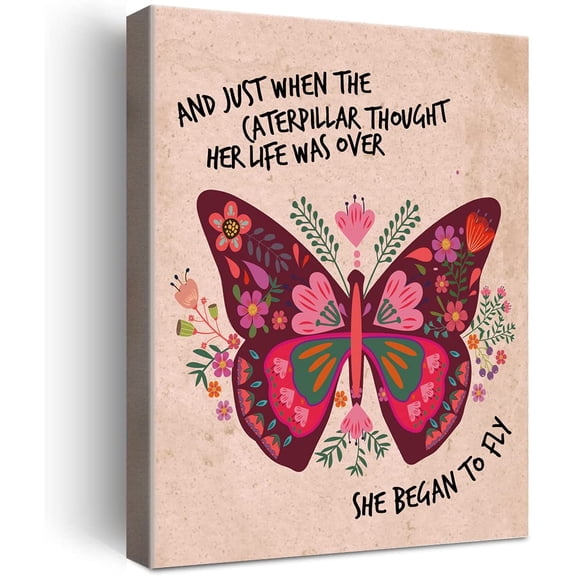Aaheei Flower Butterfly Inspirational Quotes Motto Canvas Wall Art Gifts for Women Girls Friends Sister,Motivational Canvas Prints Wall Art for Home bedroom Living Room Wall Decor