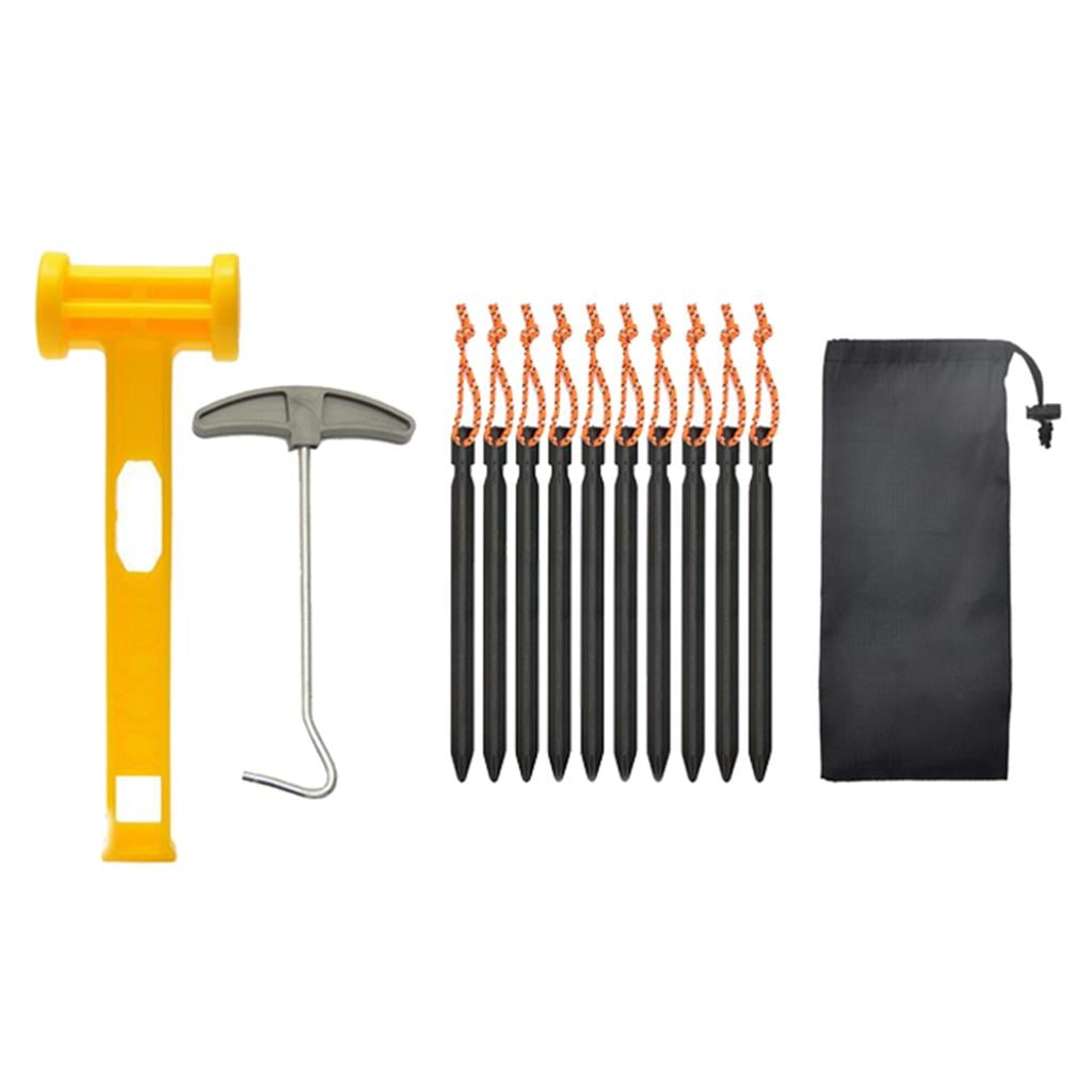 10X Heavy Duty Tent Peg Hard Ground Nail with Peg Puller Remover Hammer