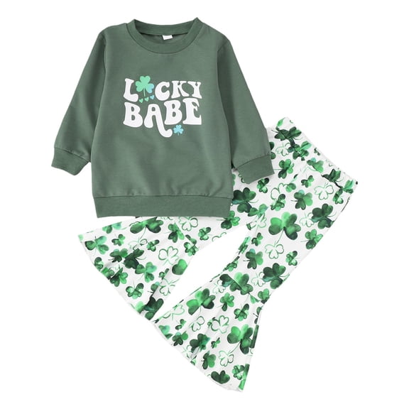 MuXiKeJi Clothes Toddler Girl St Patricks Day Outfit - Kids Irish Clover Shamrock Long Sleeve Sweatshirt Pants Set Sweatsuit Clothes