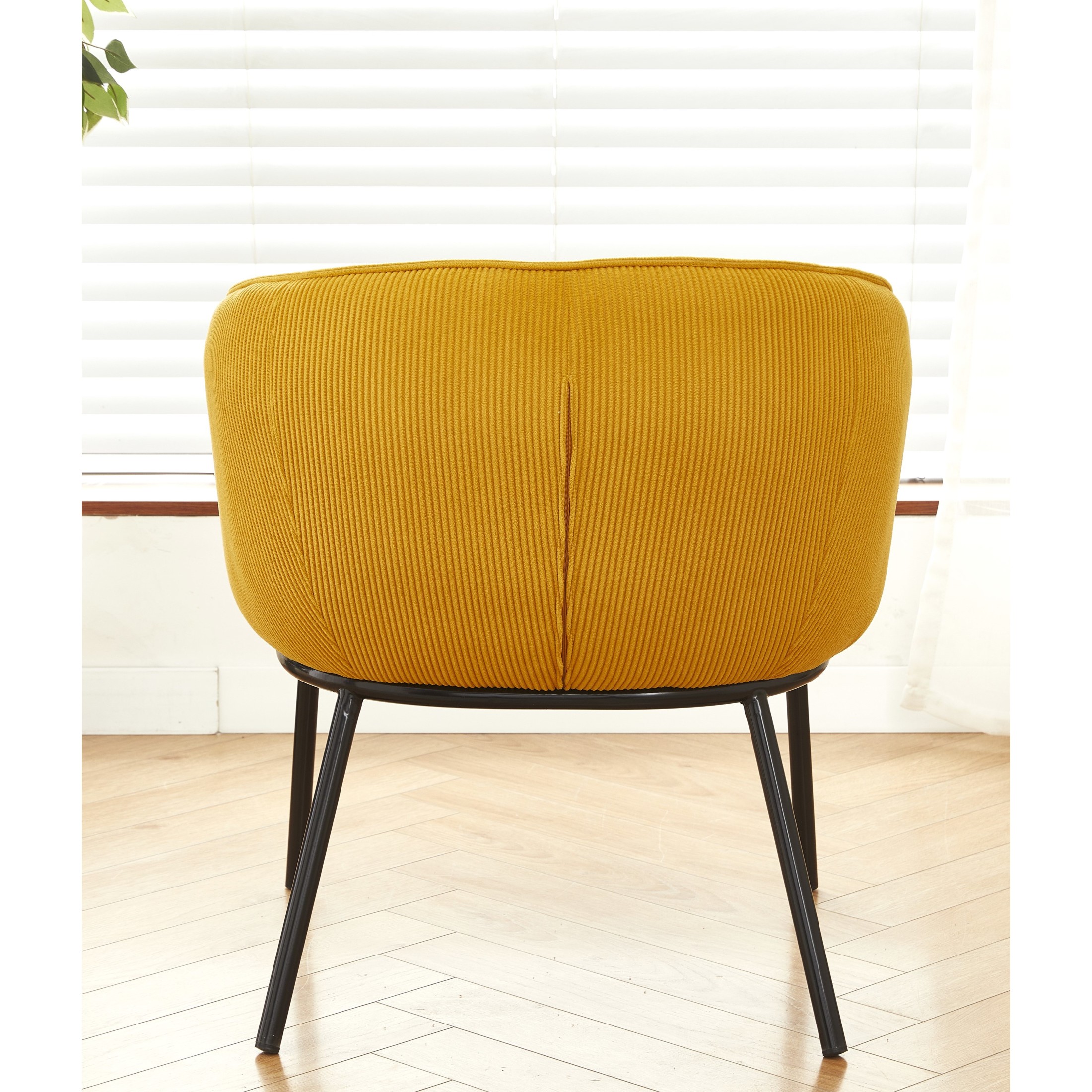GDF Studio Mid-Century Modern Barrel Accent Chair with Corduroy Upholstery & Metal Legs, Yellow