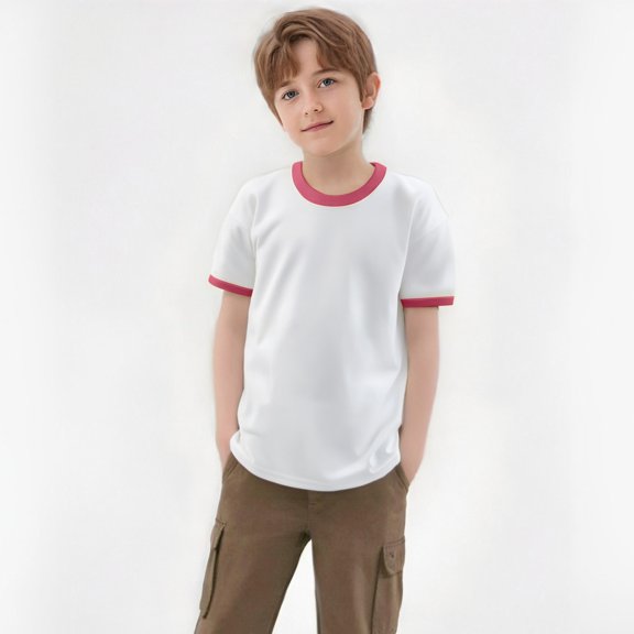 SOFTCCLO Boys Tshirts Short Sleeve Crewneck Graphic Tees Color Block Summer Loose Casual Comfy Kids T Shirts Size 5-6Y