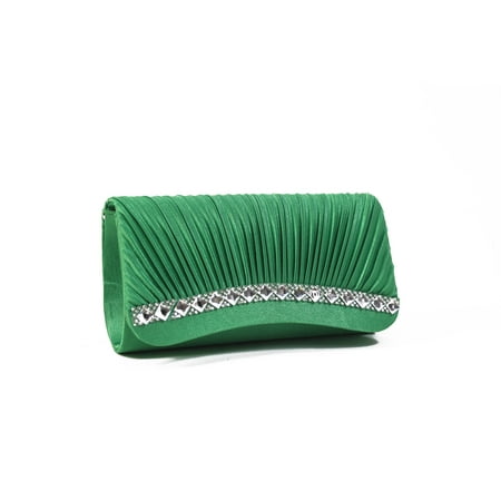 Layers Pleated Clutch - Pleated Satin Rhinestone Evening Clutch Handbag Purse