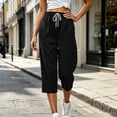 thumbnail image 2 of UKHCCC Women's Loose Fit Waffle Knit Capri Pants with Pockets Elastic Waist Drawstring Casual Summer Lounge Joggers Soft Cotton S-2XL, 2 of 9