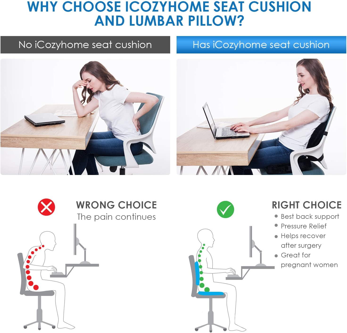Butt Cushion, Coccyx Cushion Washable Ergonomic, Office Seat Cushion for  Butt for Back,Coccyx,Tailbone Pain Relief,B-Black