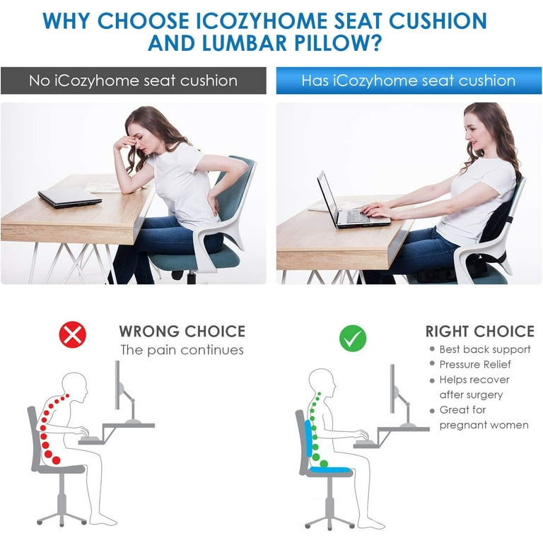 Coccyx Seat Cushion & Lumbar Support Pillow for Office Chair, Car,  Wheelchair Memory Foam Chair Cushion for Sciatica, Lower Back & Tailbone  Pain Relief Desk Pad with Adjustable Strap 3D Washable Cover –
