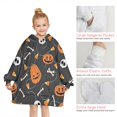 thumbnail image 6 of Gray Halloween Pumpkins Skulls and Bones Blanket Hoodies for Kids 6-13YR Oversize Wearable Blanket Hoodies for Boys Girls Teens, 6 of 7
