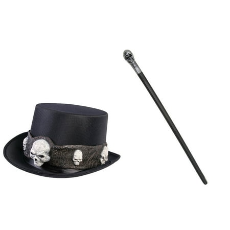 Gothic Black Top Hat Skull Warlock Staff Cane Scepter Wizard Costume Accessories
