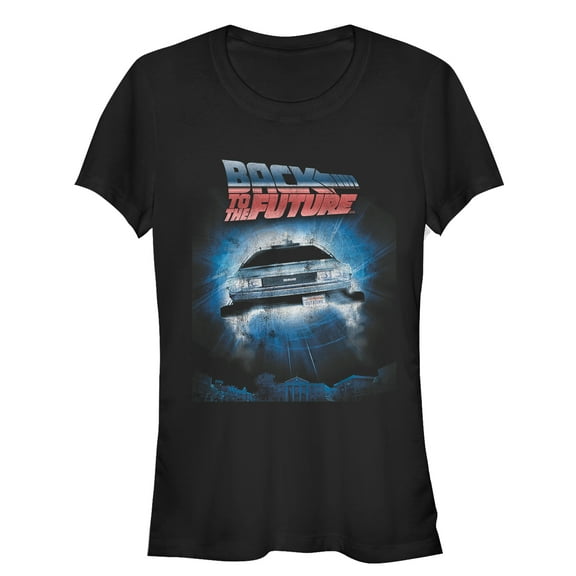 Junior's Back to the Future Retro DeLorean Poster  Graphic Tee Black Large