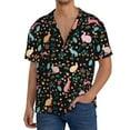 thumbnail image 3 of Vsdgher Cute Rabbit And Flower Print Men's Wrinkle Free Untucked Cuban Shirt Business Casual Button Down Shirts Short Sleeve Shirt, 3 of 7