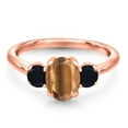 thumbnail image 3 of Gem Stone King 1.69 Ct Oval Brown Tiger Eye Black Onyx 18K Rose Gold Plated Silver Ring, 3 of 6