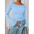 thumbnail image 3 of PRETTYGARDEN Women's Long Sleeve Shirts Fall Going Out Tops Casual Boat Neck Bell Sleeve Ribbed Ruched Knit Blouse, 3 of 8