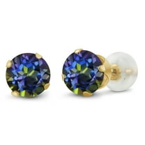 Gem Stone King 2.00 Cttw Blue Mystic Topaz 10K Yellow Gold Stud Earrings for Women | Gemstone Birthstone | Round 6MM