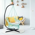 thumbnail image 2 of Costway Hanging Hammock Chair Macrame Swing Handwoven Cotton Backrest Garden Turquoise, 2 of 12