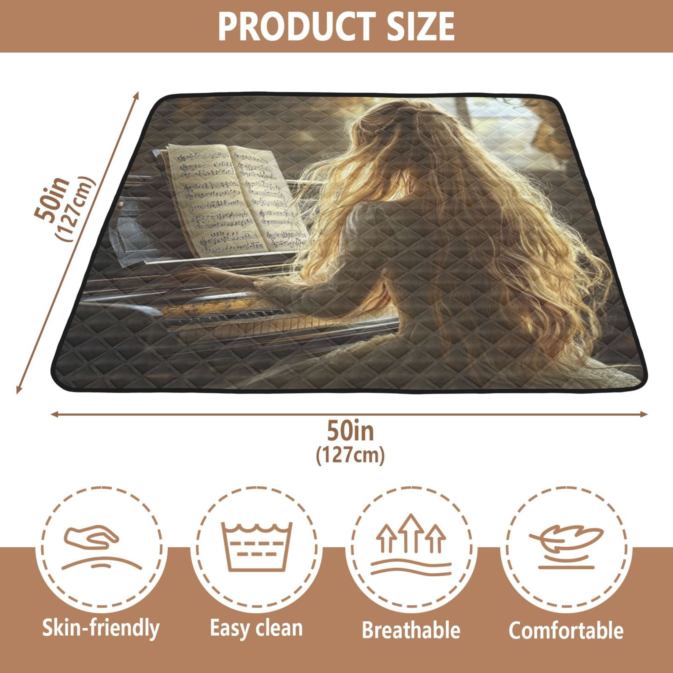 WOBOGO Blonde Lass Playing The Piano Baby Playmats Extra Large Waterproof Rollable Activity Pads for Toddlers 50×50inch