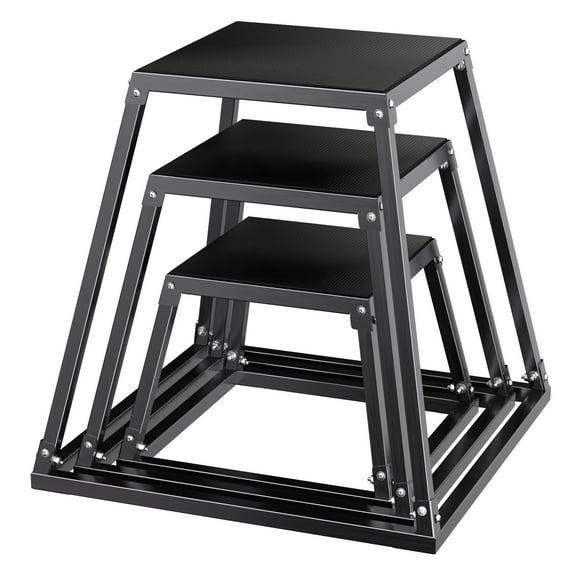 GanFindX Plyometric Jump Box Set - 12/18/24 Inch Stackable Steel Platform for Full-Body Functional Training, Anti-Slip Surface, 3 Height Levels