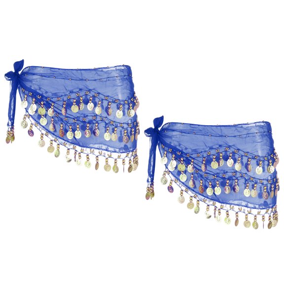 Uxcell Women's Belly Dance Hip Scarf with Sequins Triangle Wrap Skirts Waist Chain for Party Costume Performance Blue