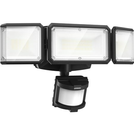 

LEPOWER Battery Powered LED Flood Light Outdoor 1500 LM 5000 K IP65 Waterproof Wireless Flood Light Battery Operated 3 Head Motion Detector Light for Garage Yard Porch Black