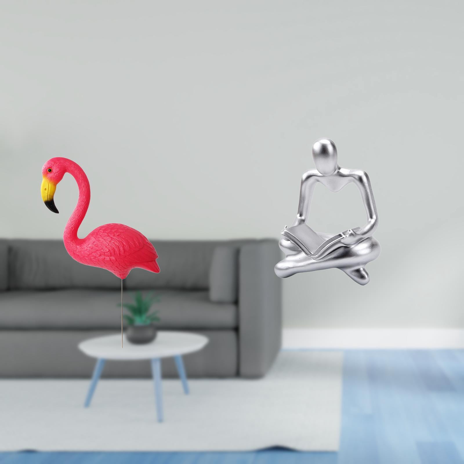 simhoa Flamingo Fairy Garden Stake Sculpture Ornament for Holiday Spring Creative Abstract Thinker Statue Figurine Craft for Living Room Yard Art Decoration