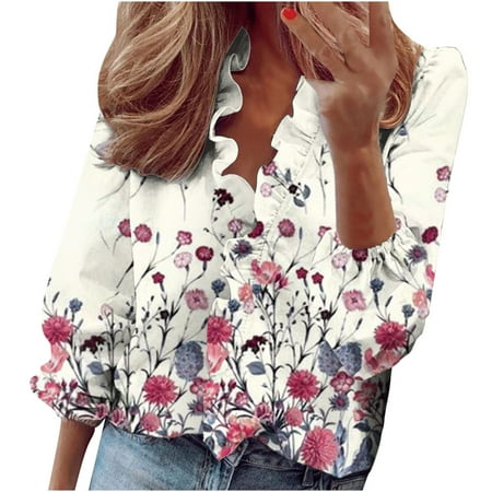 

Womens Tops Clearance under $10 Teen Girl Lounge Shirts Long Sleeve Tops Bustier Shirts V Neck Floral Graphic Slim Tunic Sexy Low Cut Ruffle Shirts