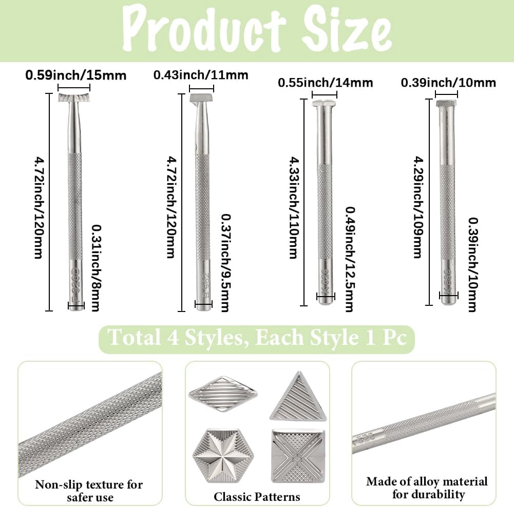 1set 4pcs 4 styles Alloy Leather Carving Embossing Tool Leathercraft Stamps Mixed Shapes 109~120x10~15x8~12.5mm 1pc/style