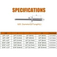 thumbnail image 4 of LAICAIW 50pcs 5/32" x 3/8" Stainless Steel Blind Rivets, 4 x 10mm Pop Rivets, Pack of 50, 4 of 6
