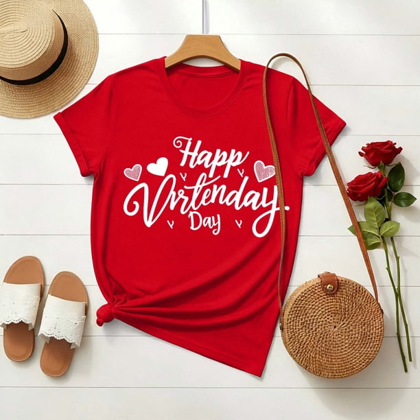 Xuyuer Women's Lover Printed Round Neck Short Sleeve T-Shirt, Cute Casual Graphic Tee Top for Date Nights, Anniversary Gifts and Couple Outfits