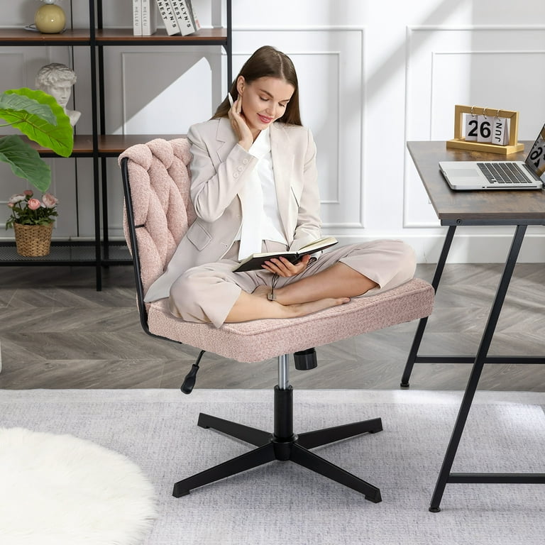 Office Chair Armless Criss Cross Legged Chair No Wheels, Comfy Home Office  Desk Chairs, Adjustable Swivel Padded Fabric Vanity Task Computer Chair