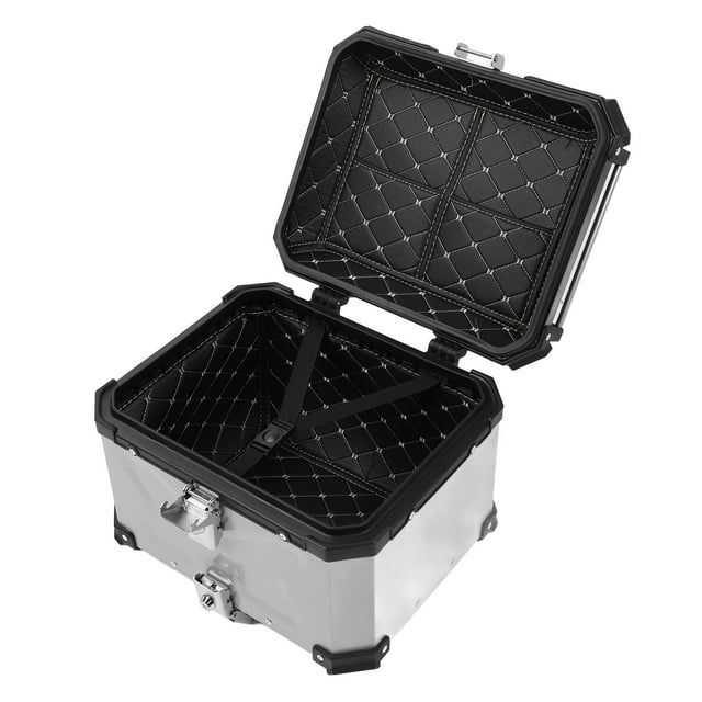Motorcycle Top Box, Motorcycle Top Case Aluminum Alloy 45L Waterproof Rear Luggage Box with Quick Release Bottom Plate and Back Cushion for Store Helmet and Luggage