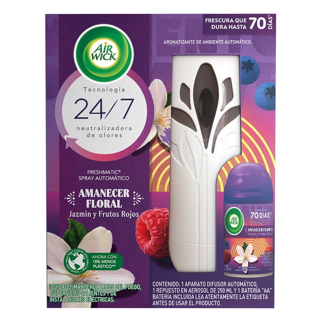 Aromatizante de ambiente automático, Air Wick®, aparato y repuesto Jazmín y Frutos Rojos 250 mL