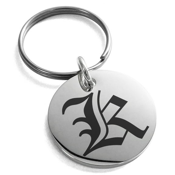 Stainless Steel Letter K Initial Old English Monogram Engraved Small Medallion Circle Charm Keychain Keyring