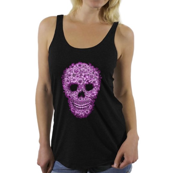Awkward Styles Flower Skull Racerback Tank Top Floral Sugar Skull Tank for Women Halloween Outfit Dia de los Muertos Gifts Sugar Skull Racerback Tank for Women Sugar Skull Tank Top for Women