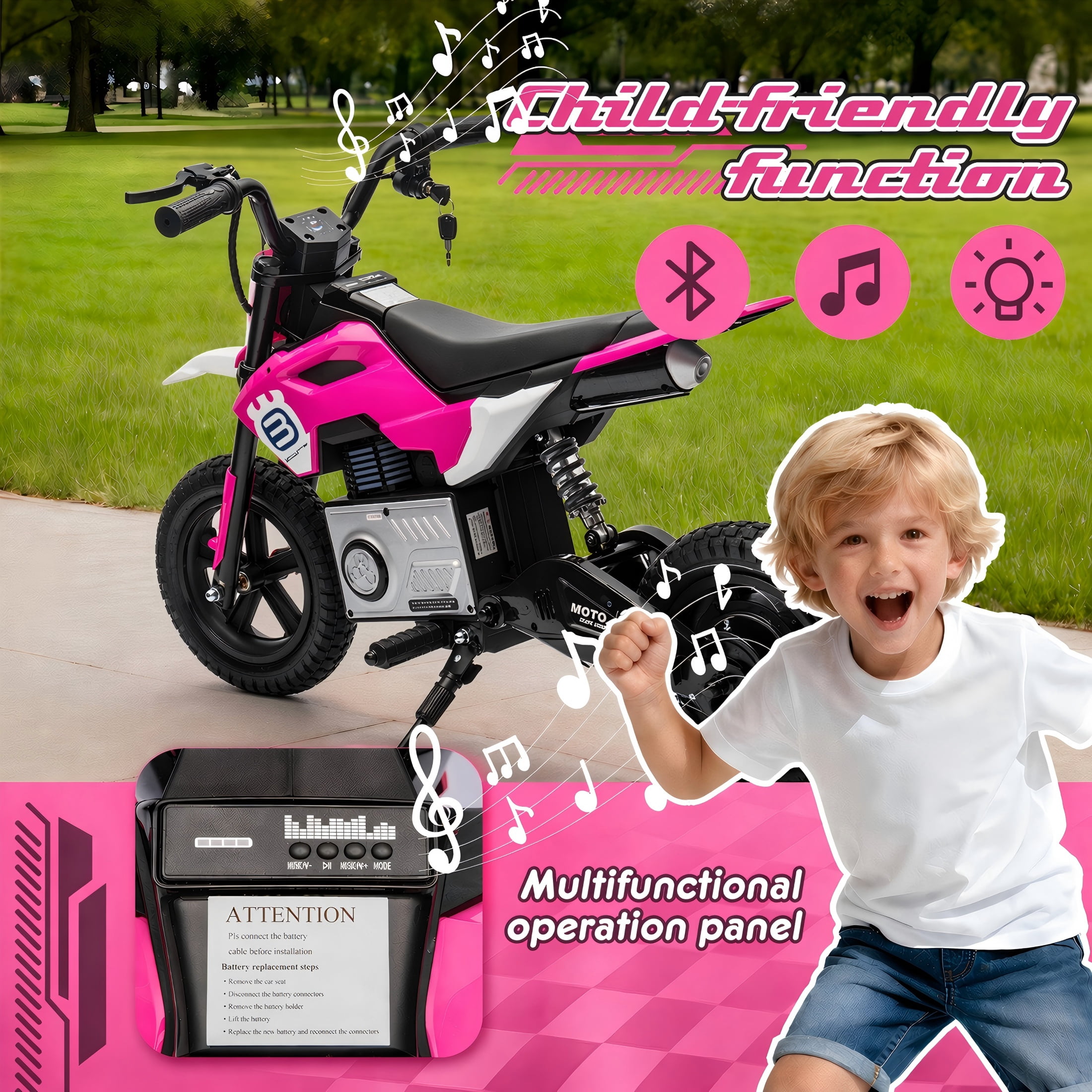 24V Electric Dirt Bike for Kids 5-12, SHINPT Ride On Toys for Kids 5-12, Toddler Motorcycle with 200W Motor, Speeds 3.11-9.32MPH, Electric Toy Motorcycle with Rear Shock Absorber, LED Lamp, Music