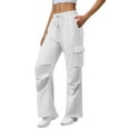 thumbnail image 5 of Cargo Pants Women 2026 Basic Elastic Waist Drawstring Casual Loose Wide Straight Leg Cargo Sweatpants with Pockets, 5 of 7